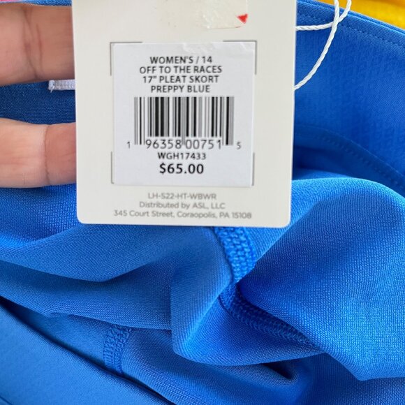 Lady Hagen Womens Off The Races 17" Pleat Skort Preppy‎ Blue Size 14 NWT - Picture 4 of 4